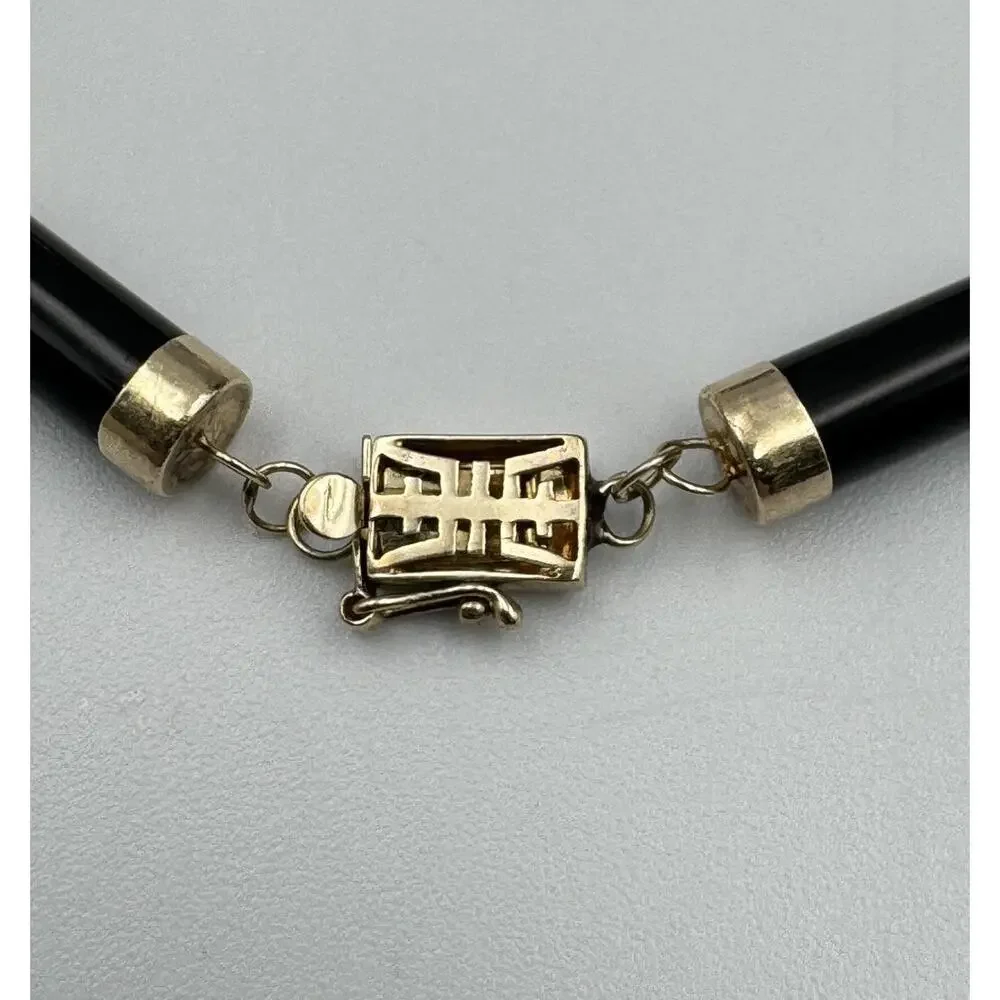 Heng Ngai HN 14k Gold‎ Onyx Cylinder Link Box Clasp Bracelet Estate Jewelry
